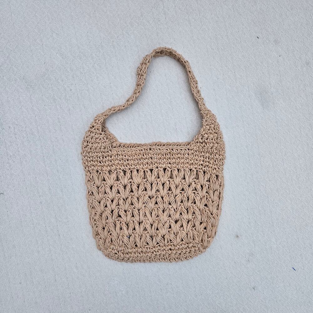 beige crochet hobo shoulder bag